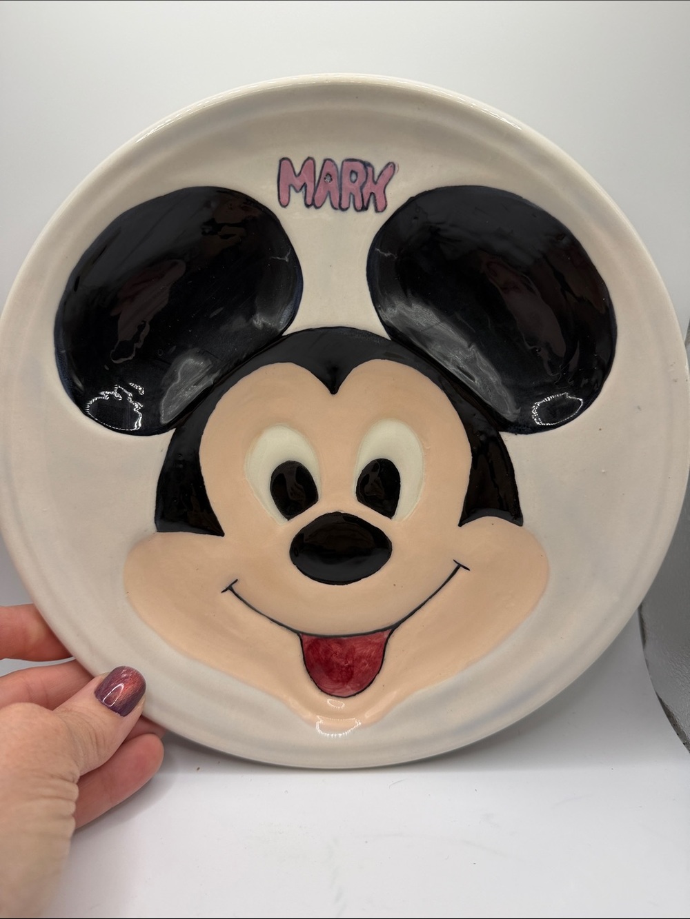 Hand-Painted Mickey Mouse Ceramic Plate personalized with the name, Mark
